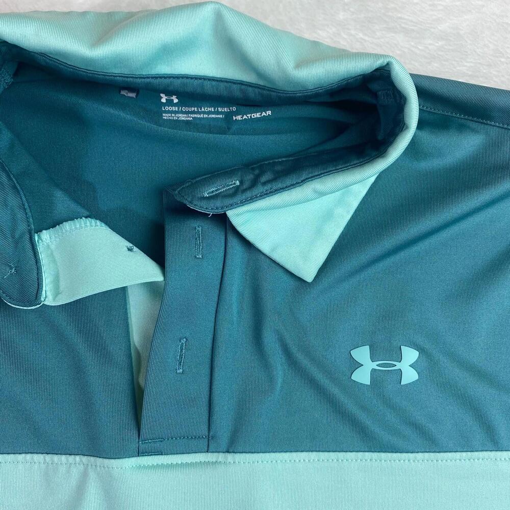 Under Armour Polo Shirt Men's Large Green Heatgear Short Sleeve Performance Golf - Picture 4 of 5